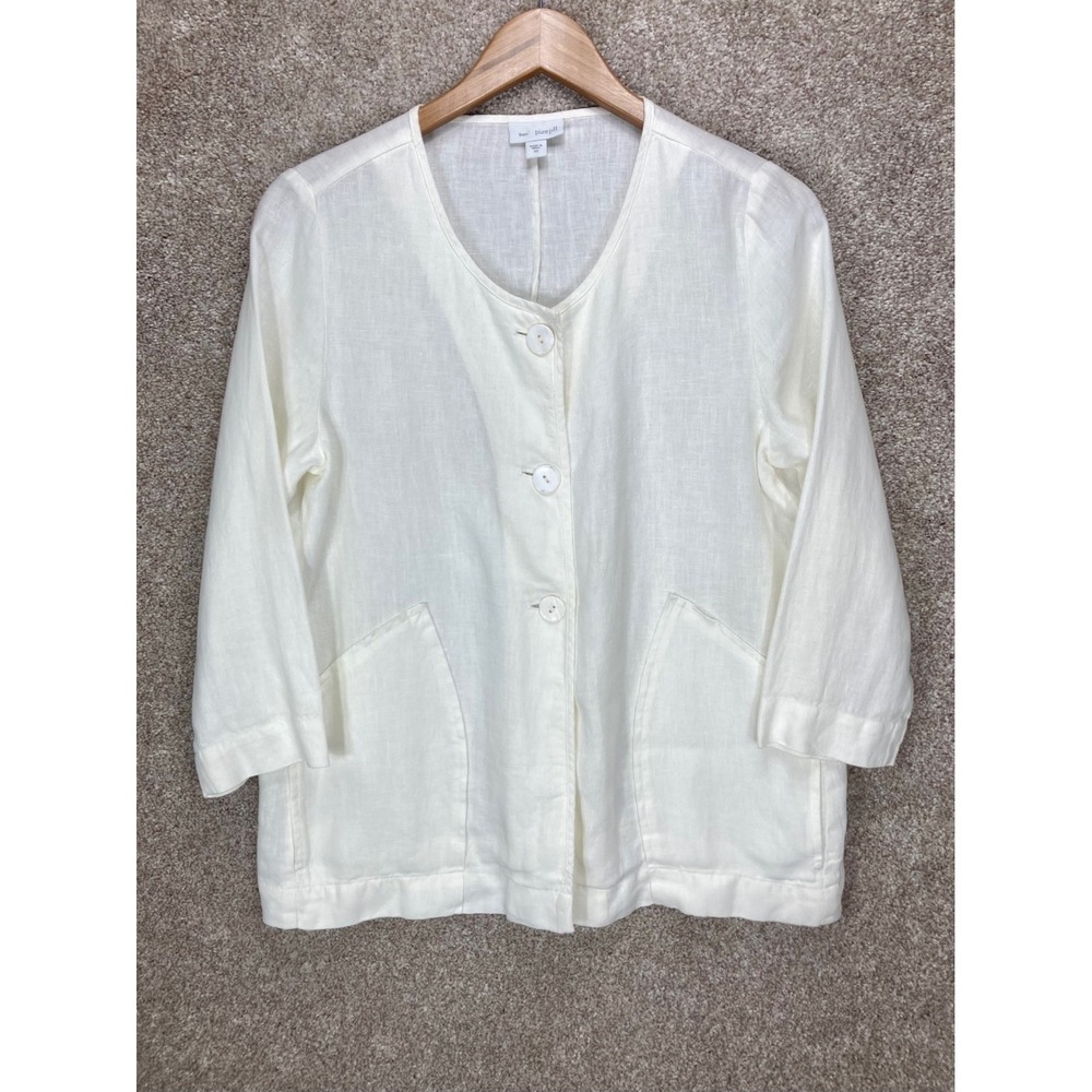 J. Jill Linen Button Front Blazer Jacket Womens Sz XS White Resortwear Lagenlook